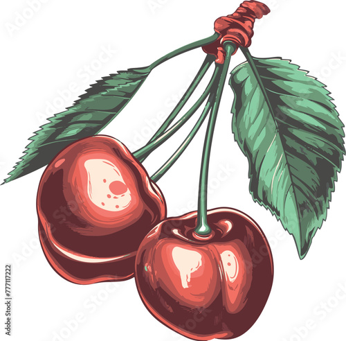 Kirschen gemalt am Stengel, KI generiert