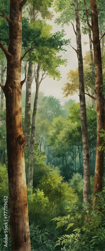 for advertisement and banner as Forest Canopy A watercolor canopy of forest greenery from a bird eye view. in watercolor landscape theme theme  Full depth of field  high quality  include copy space on