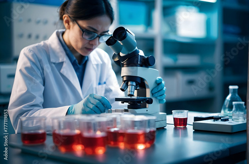 scientist working in laboratory concept development research scientific pharmaceutical medical microscope laboratory tube test sample blood analyzing assistant technician lab virus science scientist.