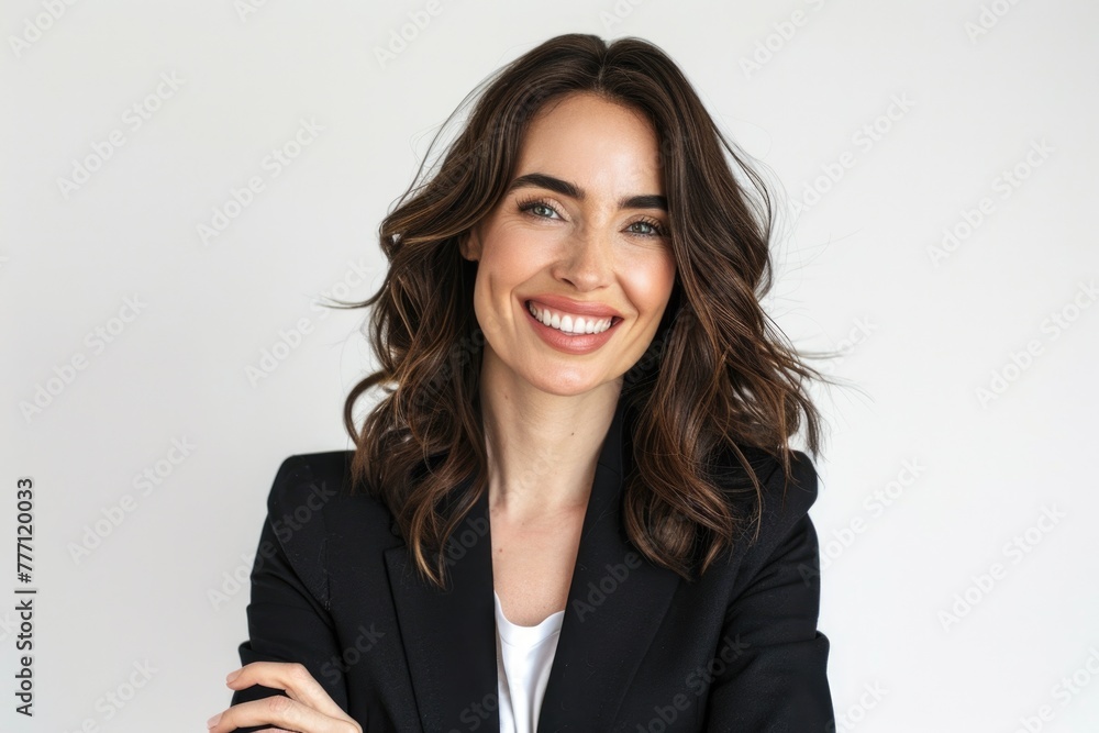Confident business woman with folded hands and smile. Confident business woman with folded hands and smile.