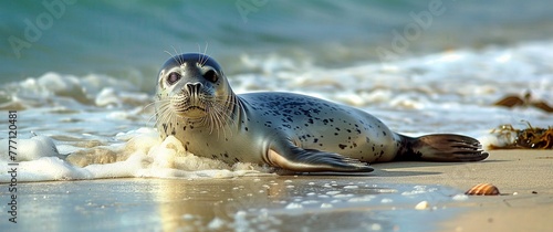 Seal's Beachside Rest A Moment of Marine Life Generative AI © Satyam