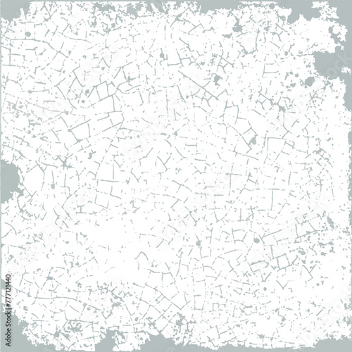 Texture of one old ceramic tile with cracks on the surface and chips on the edges of the tiles. Vector illustration in gray color. For background, imitation of antiquity.