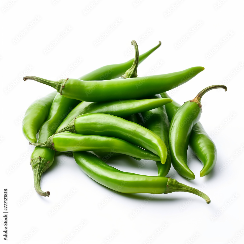green chillies on white background сreated with Generative Ai green chillies on white background сreated with Generative Ai