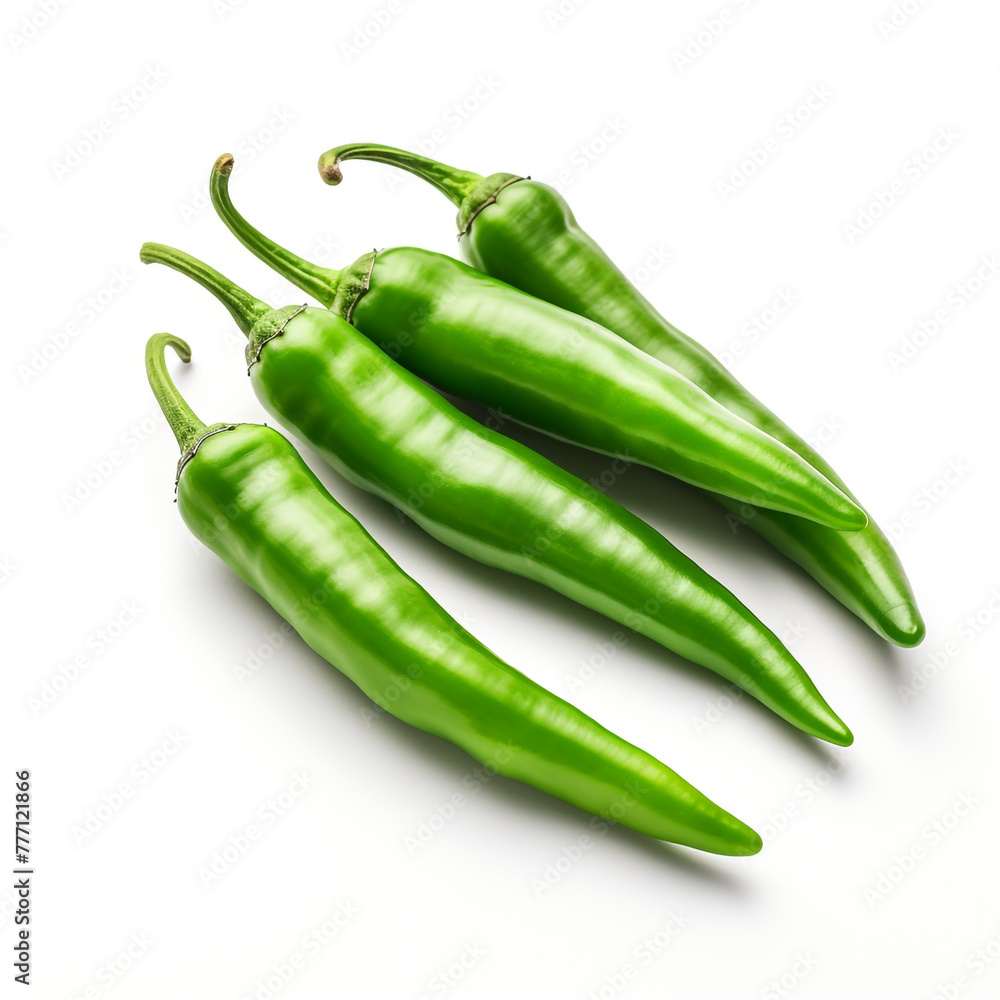 green chillies on white background сreated with Generative Ai green chillies on white background сreated with Generative Ai
