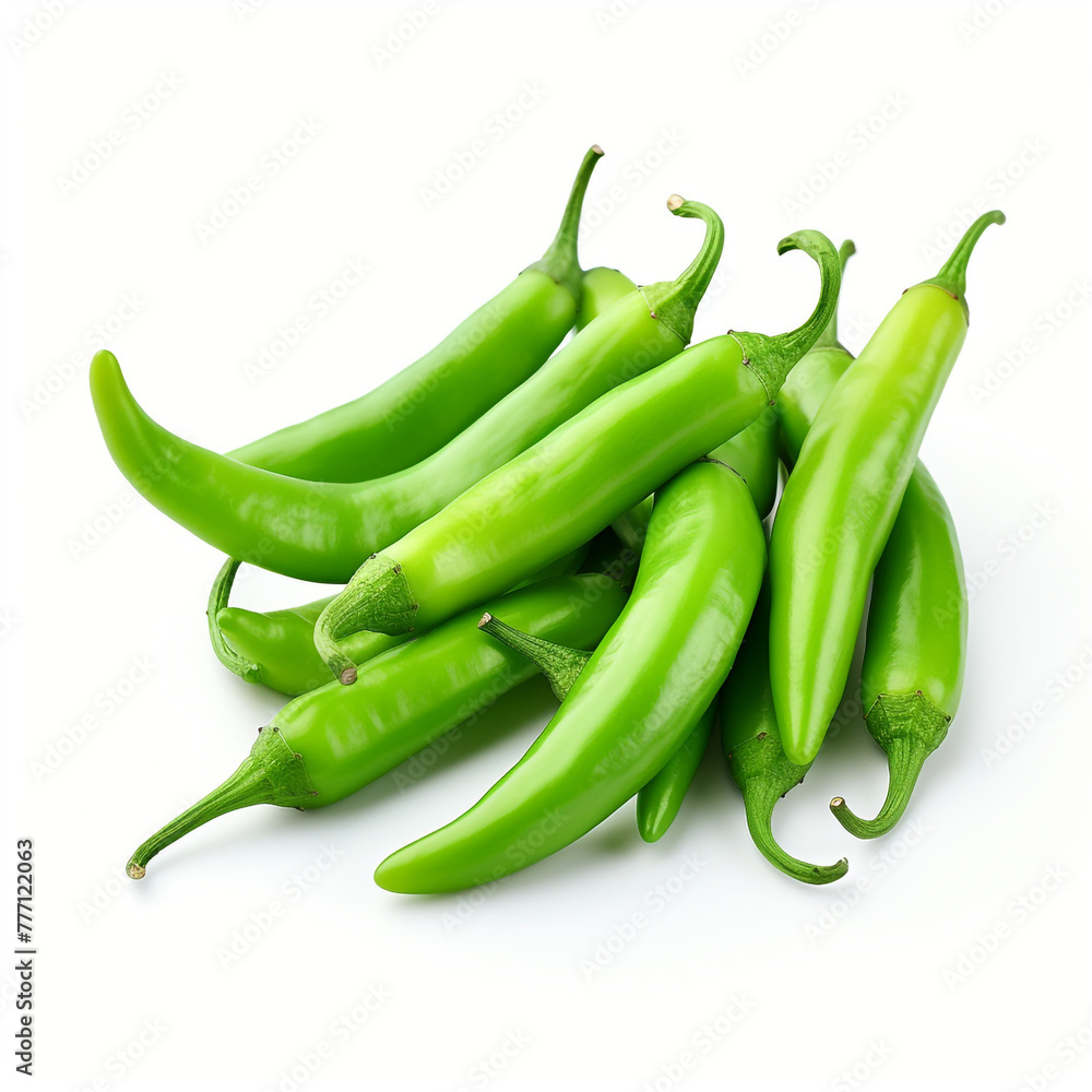 green chillies on white background сreated with Generative Ai green chillies on white background сreated with Generative Ai