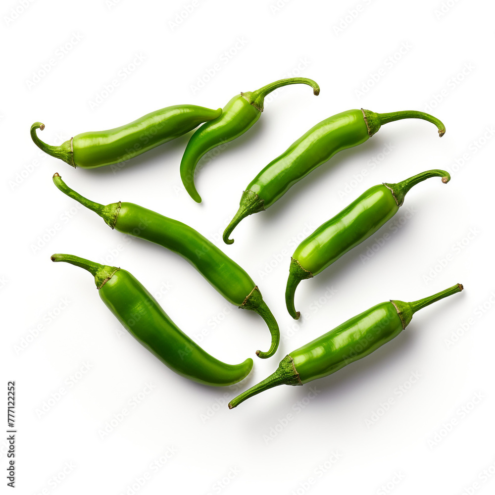 green chillies on white background сreated with Generative Ai green chillies on white background сreated with Generative Ai