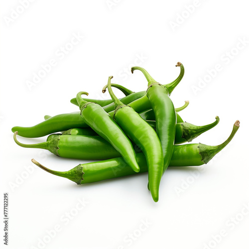 green chillies on white background сreated with Generative Ai
