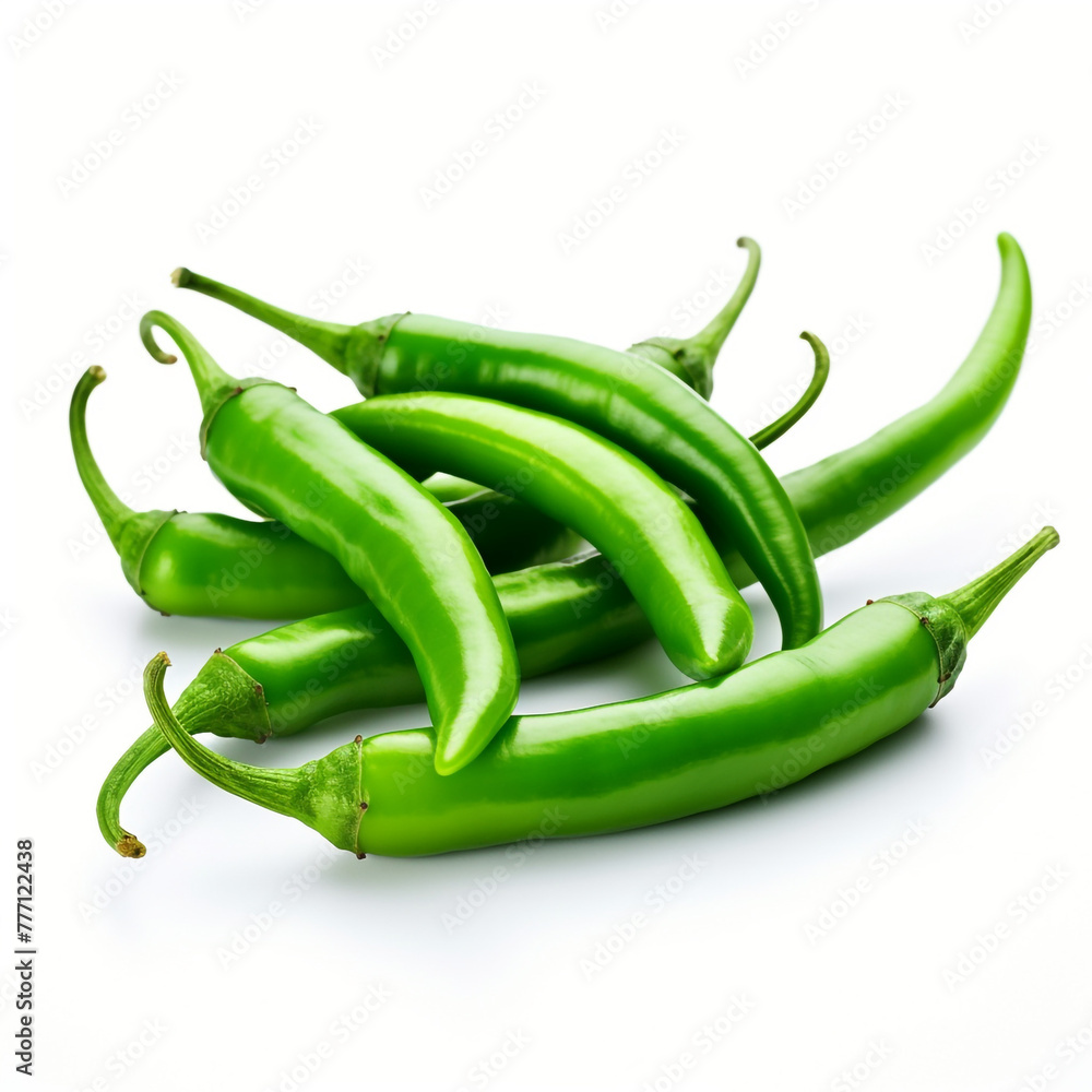 green chillies on white background сreated with Generative Ai green chillies on white background сreated with Generative Ai