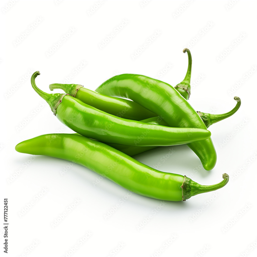 green chillies on white background сreated with Generative Ai green chillies on white background сreated with Generative Ai