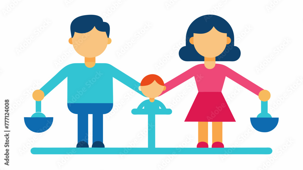 A mother and father both equally involved in parenting tasks showing a balanced and egalitarian approach to gender roles in the family.