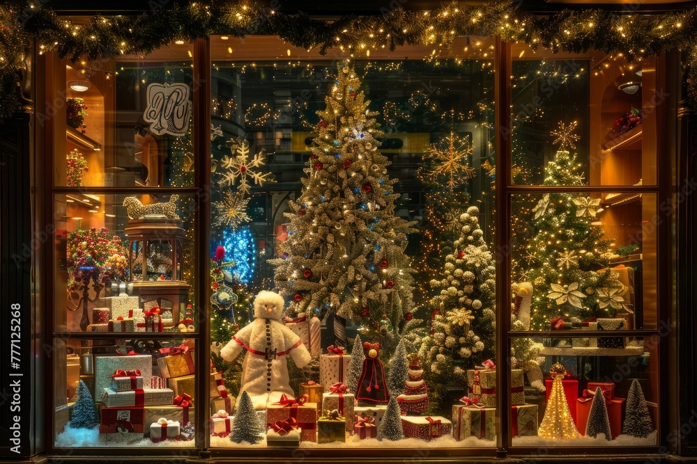 Festive Christmas Window Display with Luminous Decor