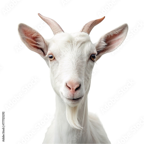 Portrait of a white goat isolated on transparent background.