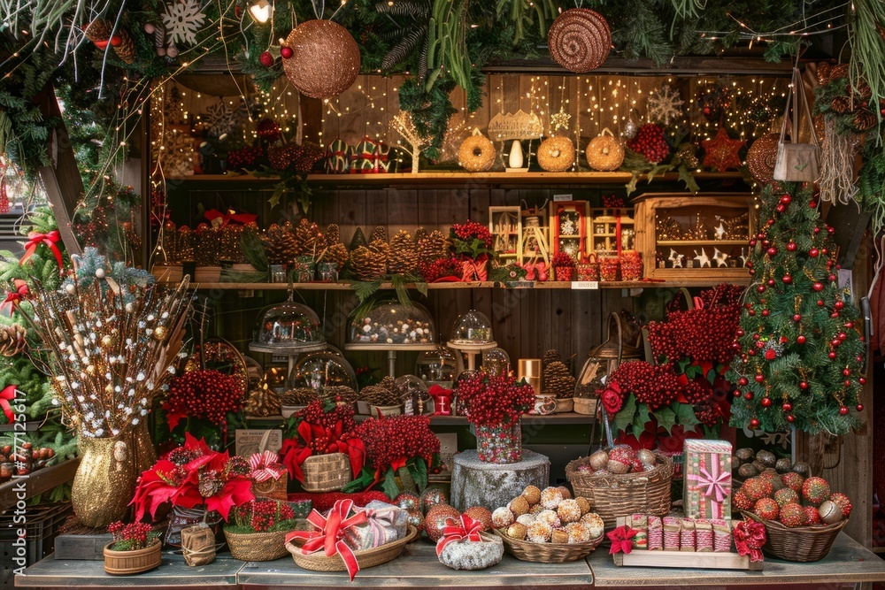 Festive Holiday Market Booths with Seasonal Decor