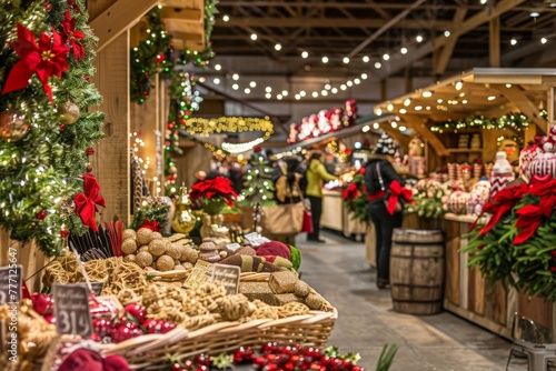 Seasonal Gift Stalls at a Cozy Winter Holiday Market