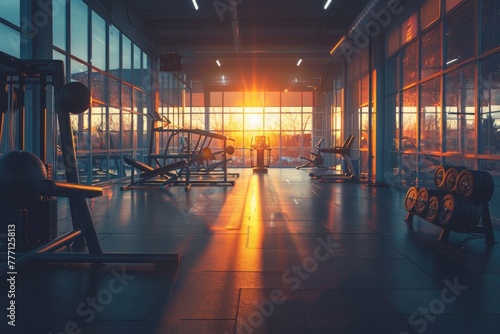 Sunrise Gym: Warm Morning Light Inside Fitness Center