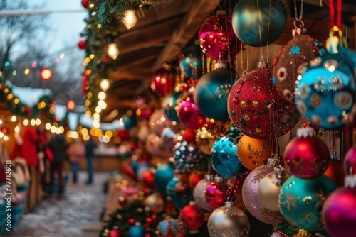 Festive Christmas Market with Vibrant Decoration Details