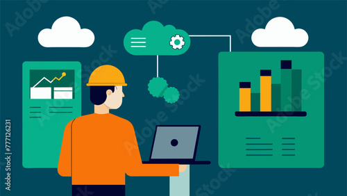 A worker diligently inputs data into a specialized carbon tracking software yzing the emissions produced by the various production machines.