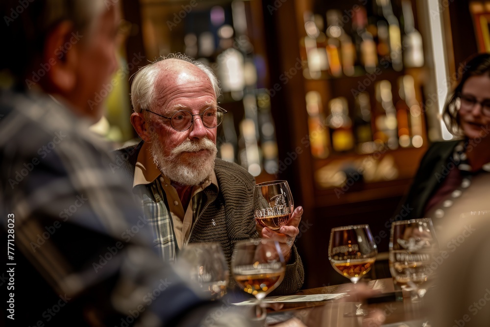 Knowledgeable Whisky Connoisseur Conducting Masterclass, Warm Ambiance