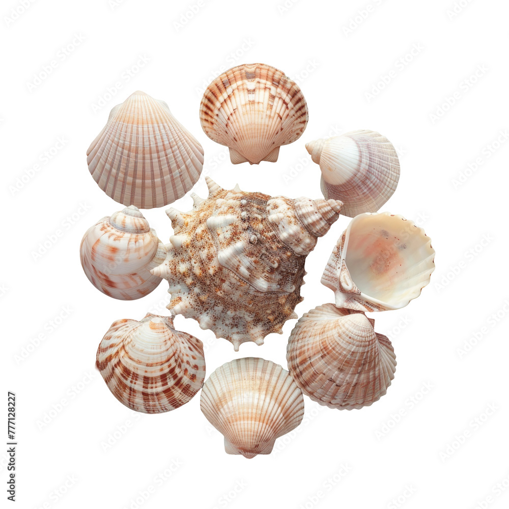 A group of shells on a transparent background