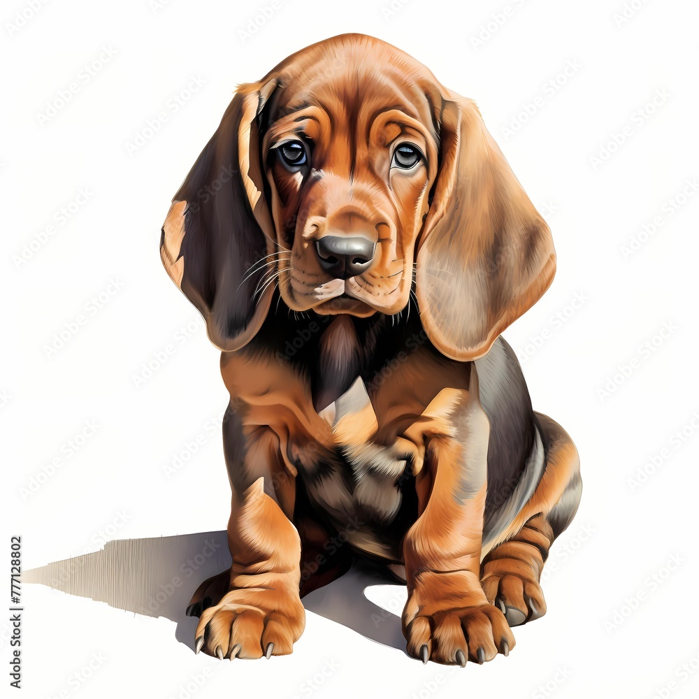 Bloodhound. Bloodhound dog. Puppy clipart. Watercolor illustration. Generative AI. Detailed illustration.
