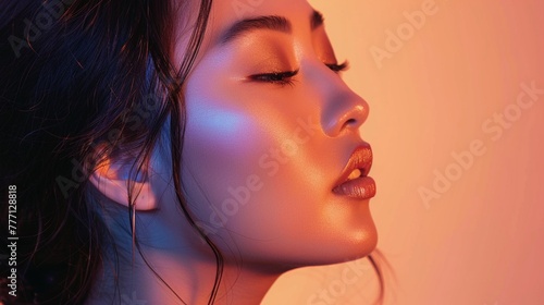 Portrait Profile View Headshot of Beautiful Asian Woman with Stylish Makeup