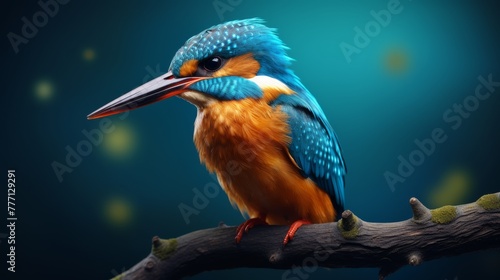 Vibrant Kingfisher Close-Up on solid background. © flow