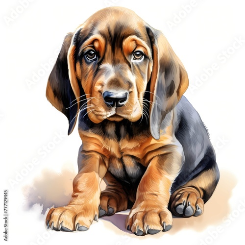Bloodhound. Bloodhound dog. Puppy clipart. Watercolor illustration. Generative AI. Detailed illustration.