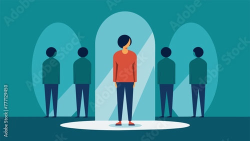 An image of a person standing in front of a mirror seeing multiple distorted reflections of themselves representing the struggle to maintain a