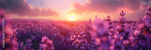 Blossoming Dreams A Serene Sunset Amidst a Field of Lavender Generative AI