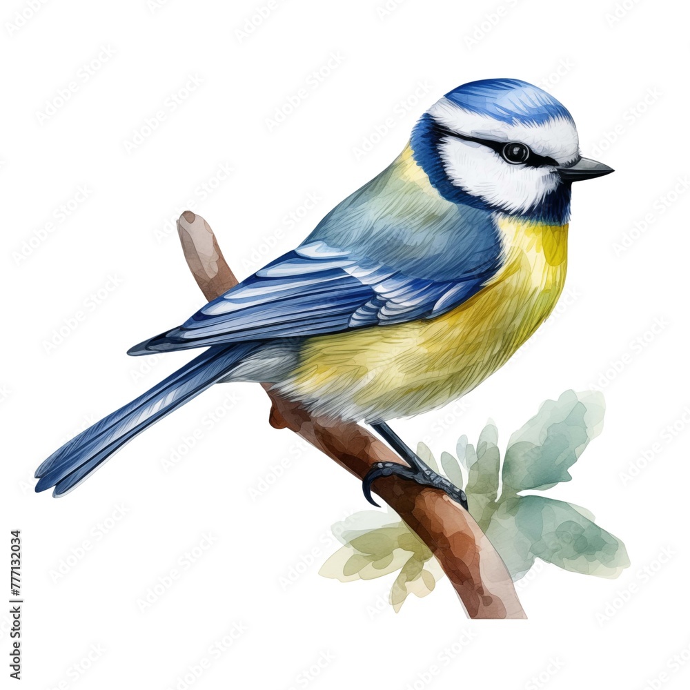 Blue tit bird. Eurasian blue tit clipart. Watercolor illustration. Generative AI. Detailed illustration. - obrazy, fototapety, plakaty 