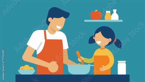 An artwork depicting a parent and child cooking together in the kitchen emphasizing the value of shared activities in promoting positive © Justlight