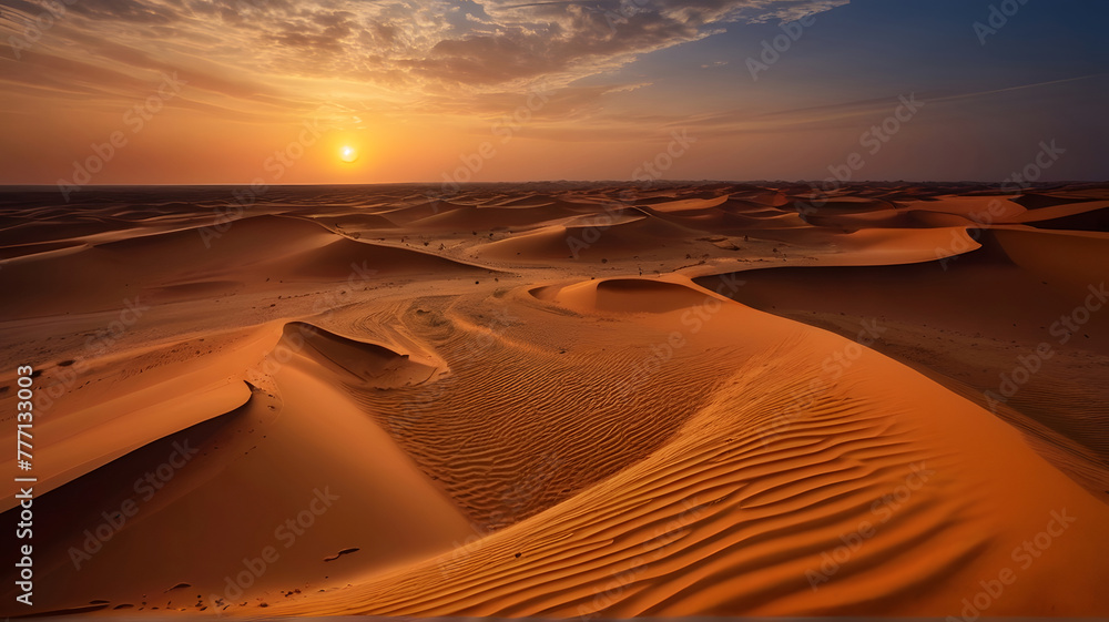 Naklejka premium A Captivating Aerial View of Sahara's Tranquil Sunset in Djanet, Algeria