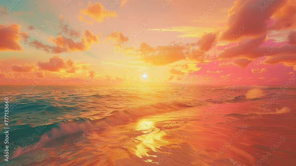 Vivid ultra 4k, 8k colorful background featuring a tropical beach scene, - obrazy, fototapety, plakaty 