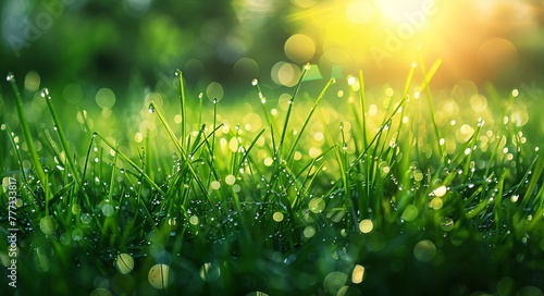 Dewy Dawn A Close-up of Morning Dew on Freshly Cut Grass Generative AI