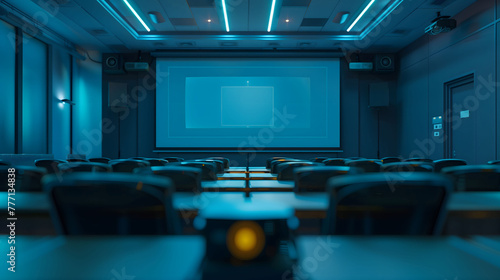 暗い会議室でプロジェクターを投影する photo