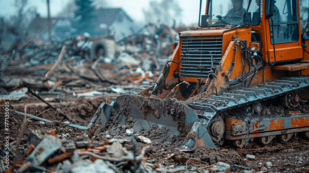 Demolition and Construction Site with Heavy Machinery Demolition and Construction Site with Heavy Machinery