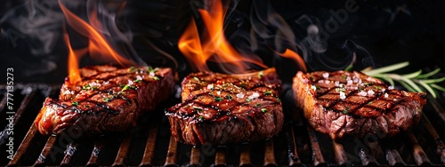 Grilled Steaks with Flame and Seasoning Generative AI