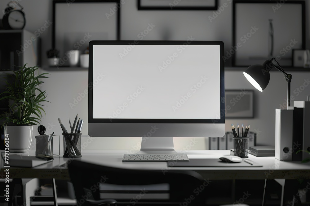 a workplace mockup with computer, laptop, and notebook a workplace mockup with computer, laptop, and notebook