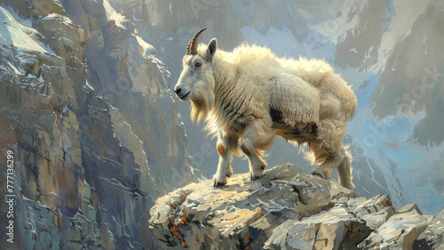Agile mountain goat gracefully climbing rocky terrain.