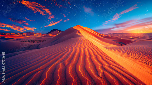 Desert Landscape Under a Starry Night Sky photo
