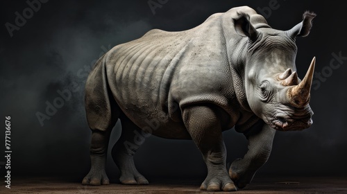 Powerful Rhinoceros Beauty on solid background.