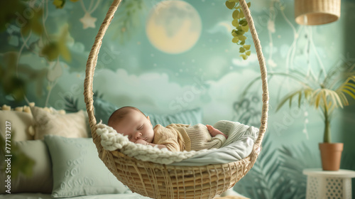 An adorable newborn sleeps ...