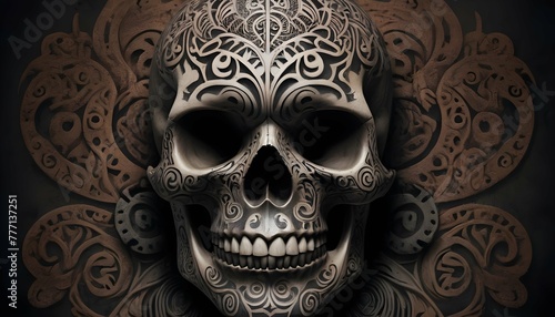 A-Skull-Adorned-With-Intricate-Maori-Tattoos-A-Tr- 2