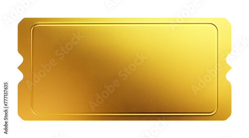Realistic blank golden luxury ticket or gift certificate isolated on white, empty metallic coupon