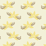 Vector pattern with vanilla flowers, Flat style vector illustration, seamless pattern