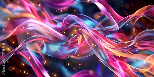A captivating digital art piece featuring vibrant abstract waves and sparkling particles, suggesting movement and energy