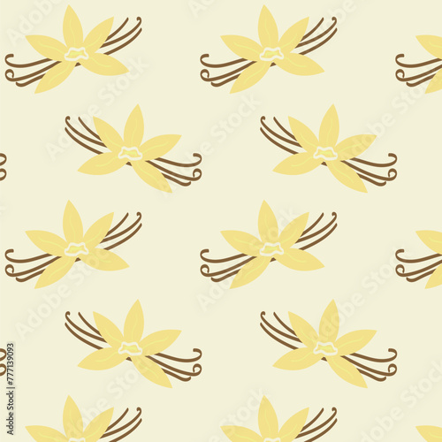 Vector pattern with vanilla flowers, Flat style vector illustration, seamless pattern