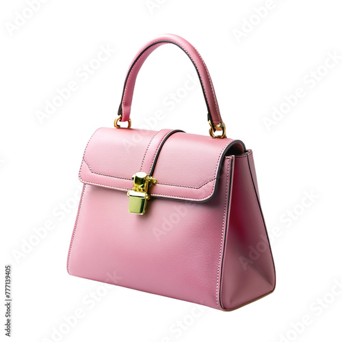 Pink bag,Female pink leather handbag isolated on transparent background.