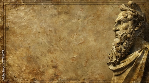 Portrait of a  thinking stoic marble statue. Perfect for background and quotes. With copy space. photo