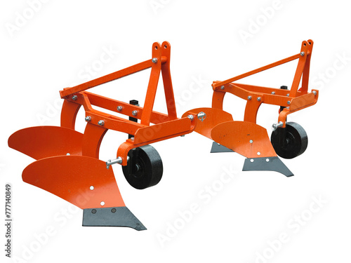 Modern agricultural plow isolated over white background